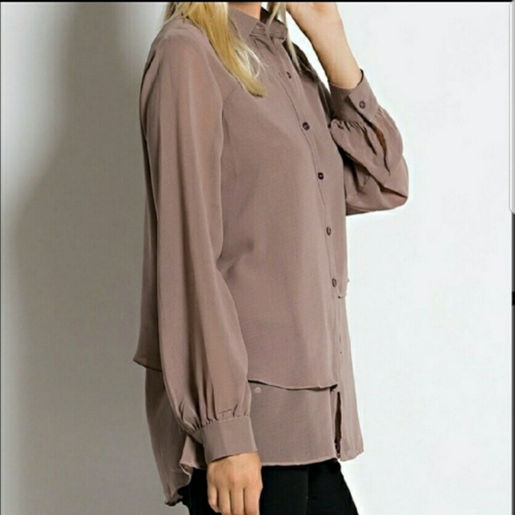 Taupe sheer blouse size small - Picture 3 of 3